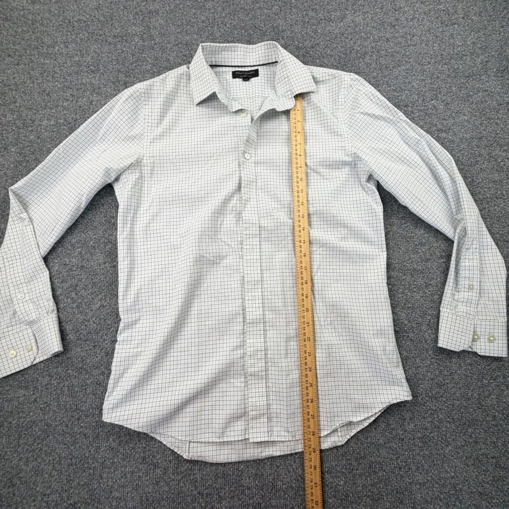 Banana Republic Slim Fit Non-Iron Grid Check Shirt White Men's Medium 15-15.5